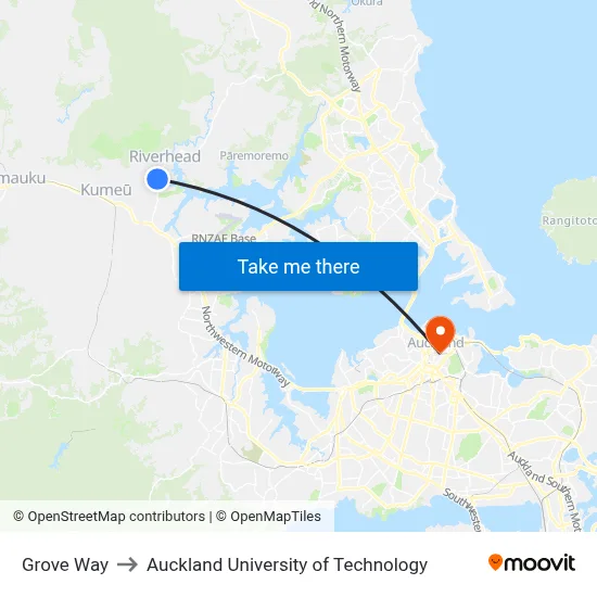 Grove Way to Auckland University of Technology map