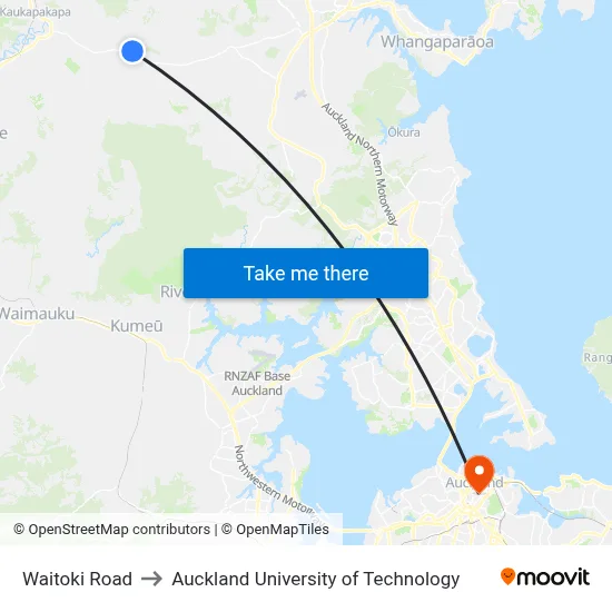 Waitoki Road to Auckland University of Technology map
