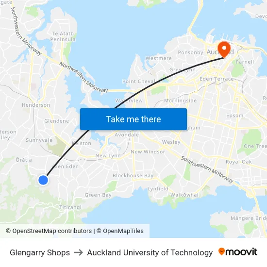 Glengarry Shops to Auckland University of Technology map