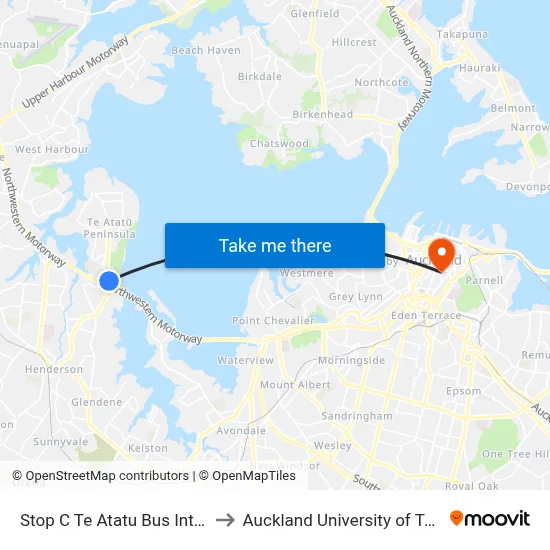 Stop C Te Atatu Bus Interchange to Auckland University of Technology map