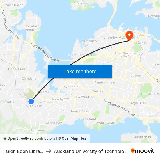Glen Eden Library to Auckland University of Technology map