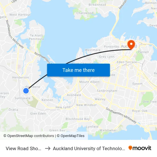 View Road Shops to Auckland University of Technology map