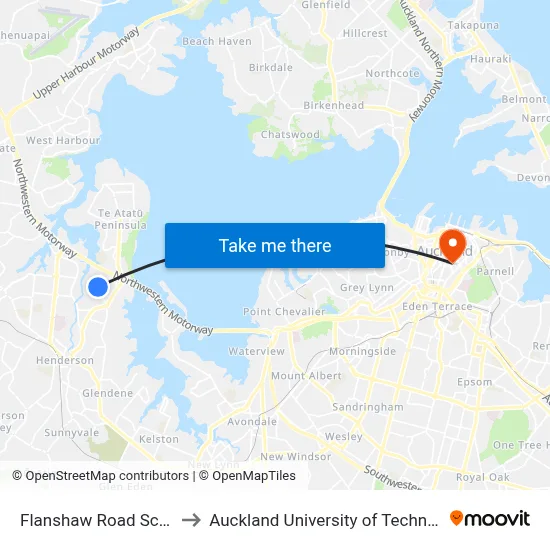 Flanshaw Road School to Auckland University of Technology map
