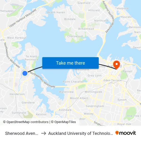 Sherwood Avenue to Auckland University of Technology map
