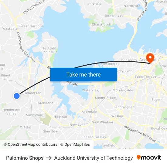 Palomino Shops to Auckland University of Technology map