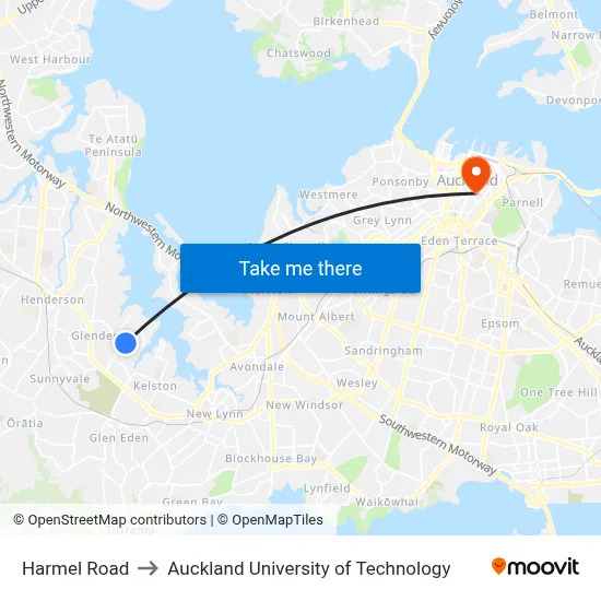 Harmel Road to Auckland University of Technology map