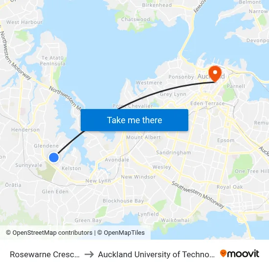 Rosewarne Crescent to Auckland University of Technology map