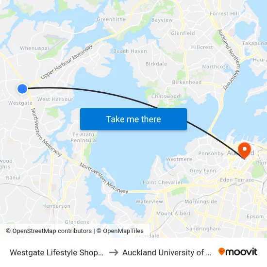 Westgate Lifestyle Shopping Centre to Auckland University of Technology map