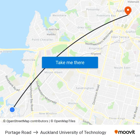 Portage Road to Auckland University of Technology map