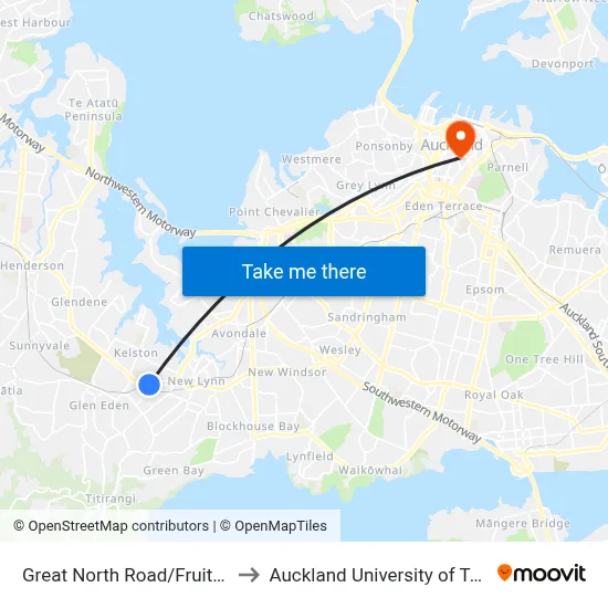 Great North Road/Fruitvale Road to Auckland University of Technology map