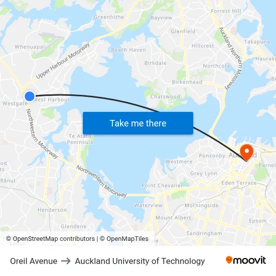Oreil Avenue to Auckland University of Technology map
