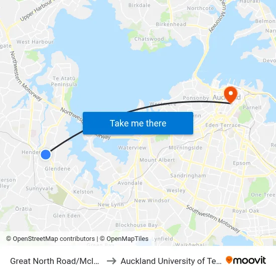Great North Road/Mcleod Road to Auckland University of Technology map