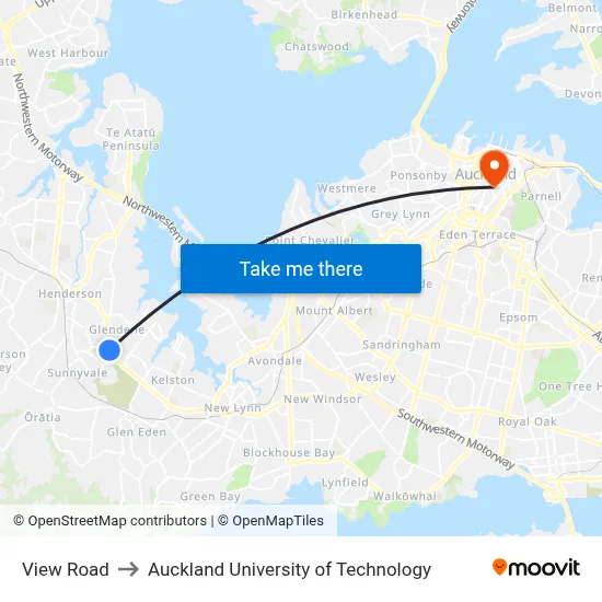 View Road to Auckland University of Technology map