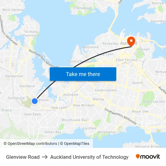 Glenview Road to Auckland University of Technology map