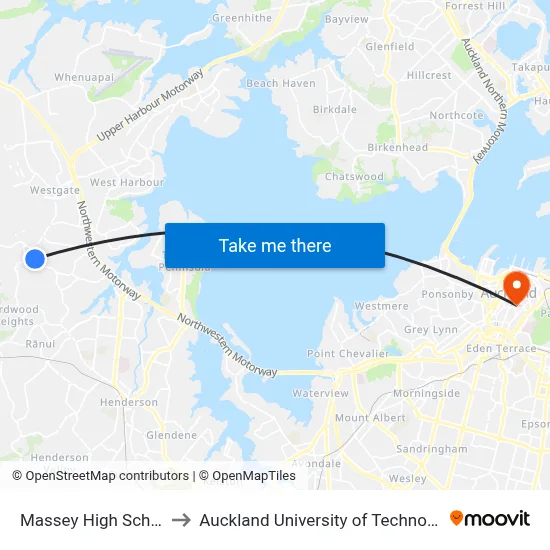 Massey High School to Auckland University of Technology map