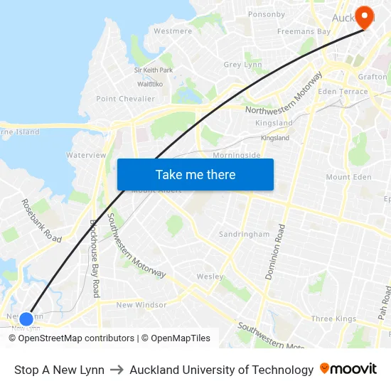 Stop A New Lynn to Auckland University of Technology map