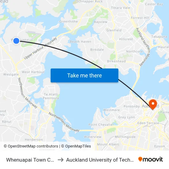 Whenuapai Town Centre to Auckland University of Technology map