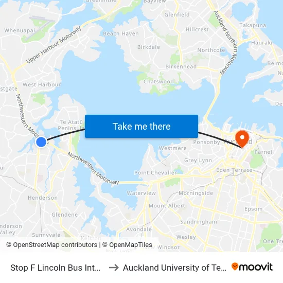 Stop F Lincoln Bus Interchange to Auckland University of Technology map
