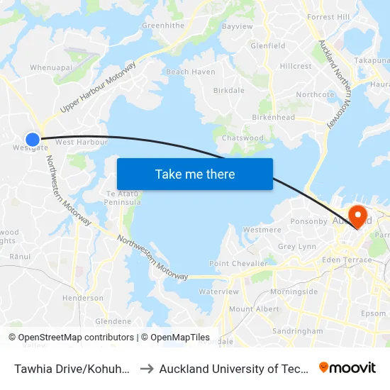 Tawhia Drive/Kohuhu Lane to Auckland University of Technology map