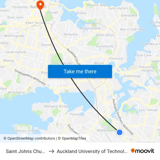 Saint Johns Church to Auckland University of Technology map