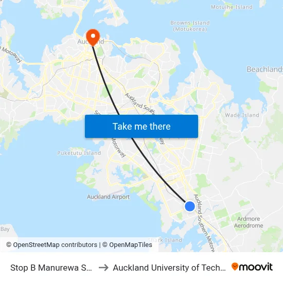 Stop B Manurewa Station to Auckland University of Technology map
