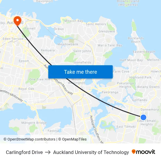 Carlingford Drive to Auckland University of Technology map