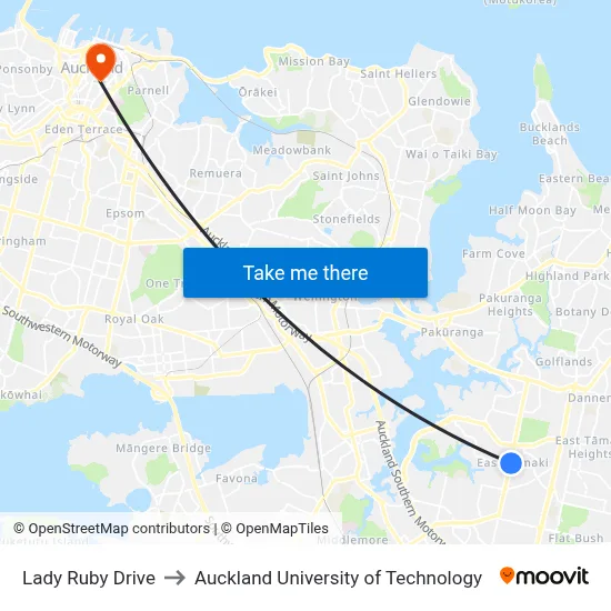 Lady Ruby Drive to Auckland University of Technology map
