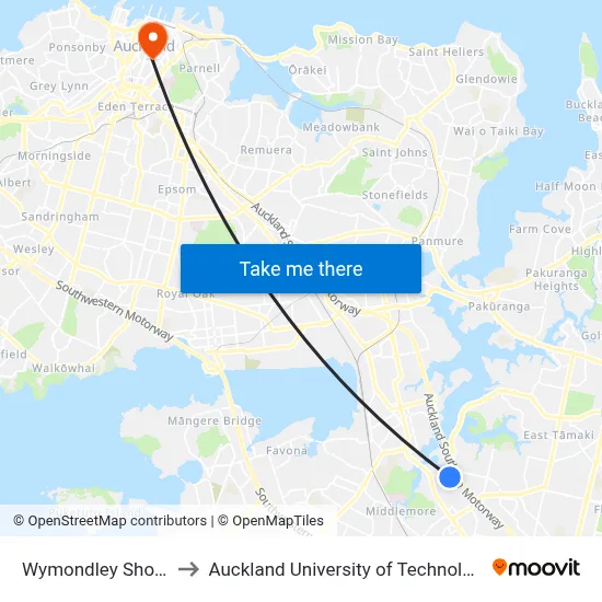 Wymondley Shops to Auckland University of Technology map