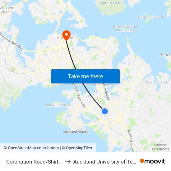 Coronation Road/Shirley Road to Auckland University of Technology map