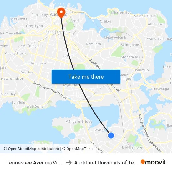 Tennessee Avenue/Vine Street to Auckland University of Technology map
