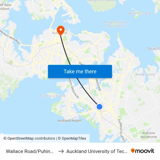 Wallace Road/Puhinui Road to Auckland University of Technology map
