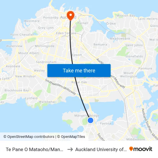 Te Pane O Mataoho/Mangere Mountain to Auckland University of Technology map