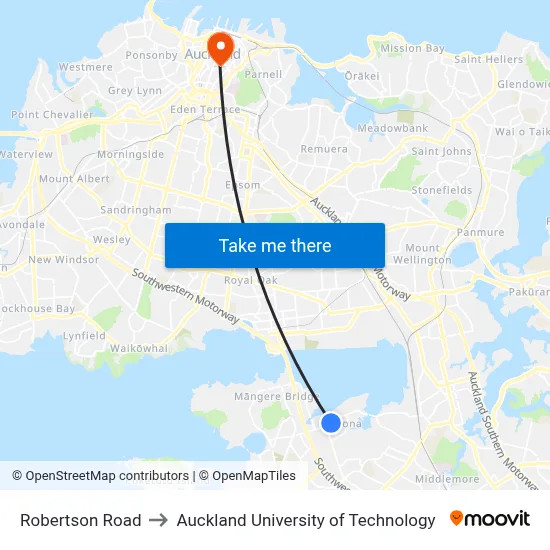 Robertson Road to Auckland University of Technology map