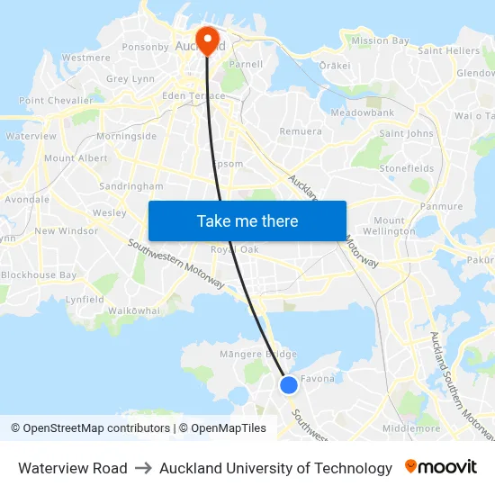 Waterview Road to Auckland University of Technology map