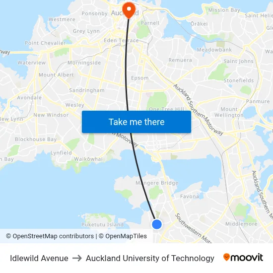 Idlewild Avenue to Auckland University of Technology map