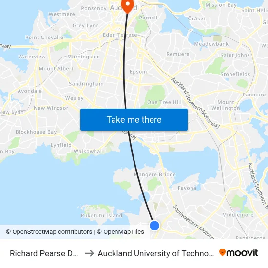 Richard Pearse Drive to Auckland University of Technology map