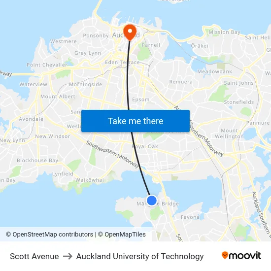 Scott Avenue to Auckland University of Technology map