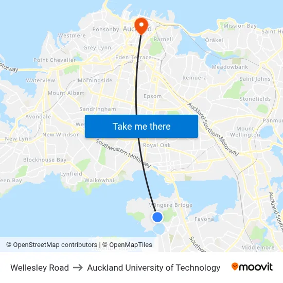 Wellesley Road to Auckland University of Technology map