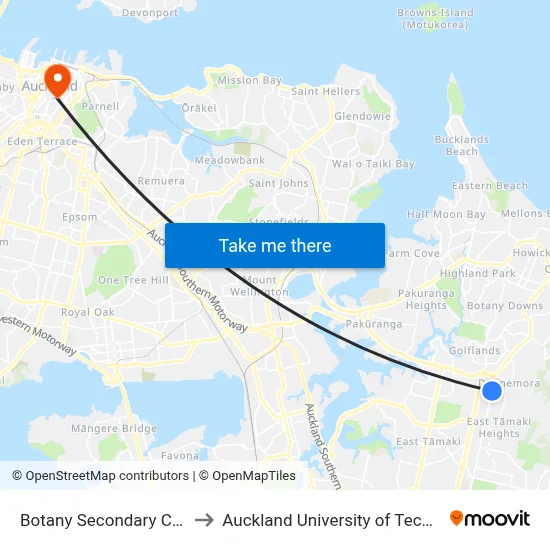 Botany Secondary College to Auckland University of Technology map