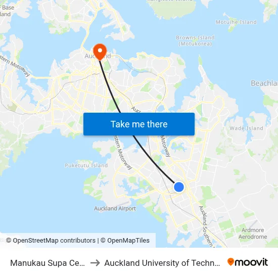 Manukau Supa Centre to Auckland University of Technology map