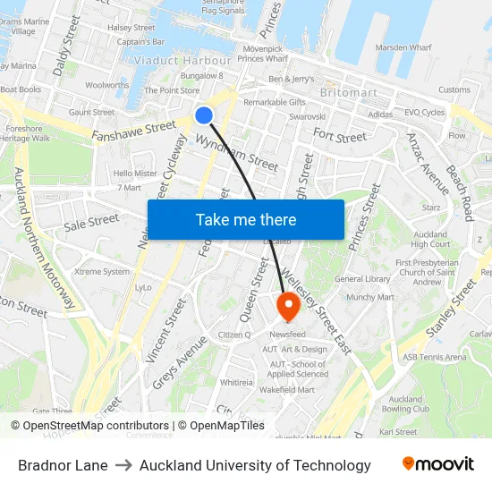 Bradnor Lane to Auckland University of Technology map