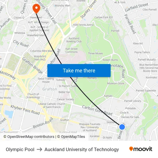 Olympic Pool to Auckland University of Technology map