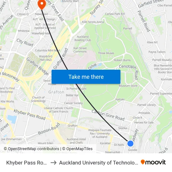 Khyber Pass Road to Auckland University of Technology map