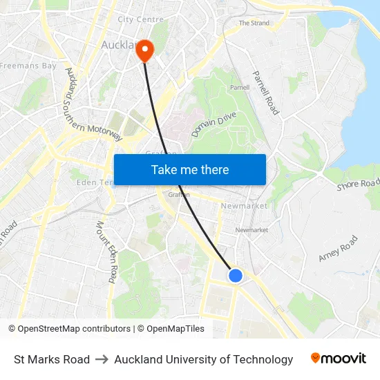 St Marks Road to Auckland University of Technology map