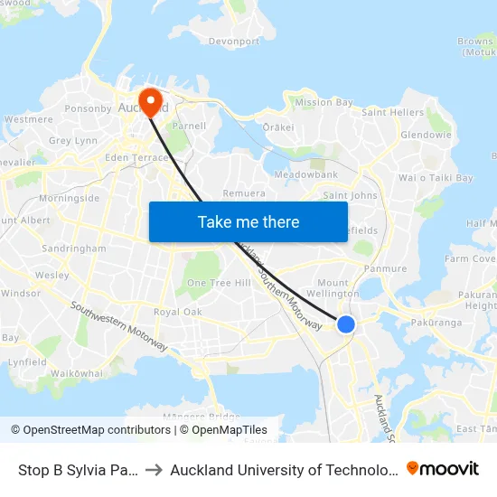 Stop B Sylvia Park to Auckland University of Technology map