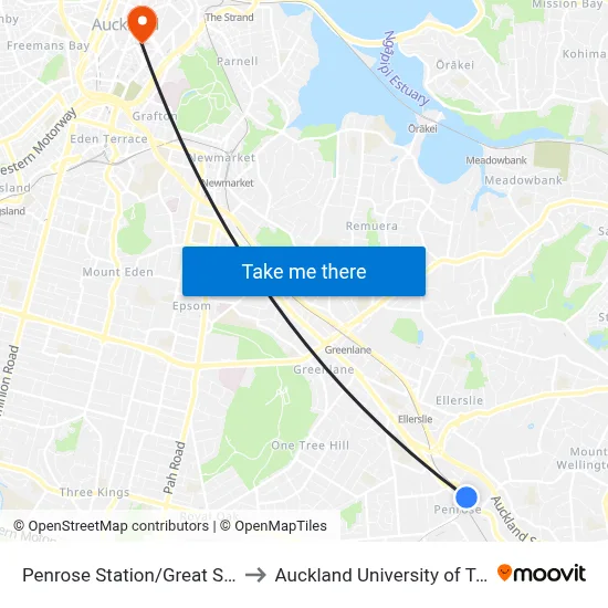 Penrose Station/Great South Road to Auckland University of Technology map