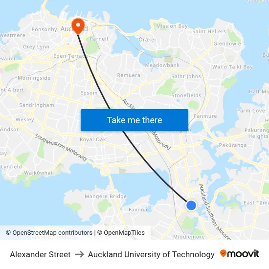 Alexander Street to Auckland University of Technology map