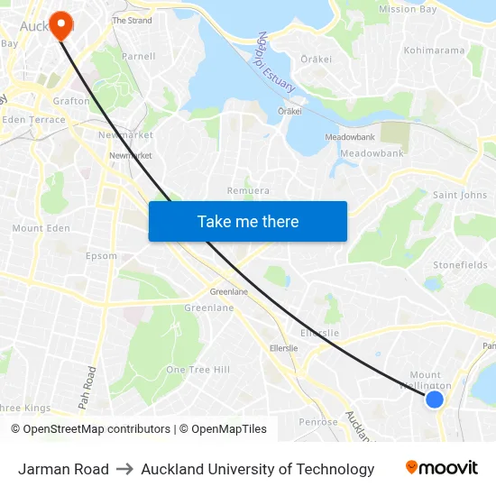Jarman Road to Auckland University of Technology map