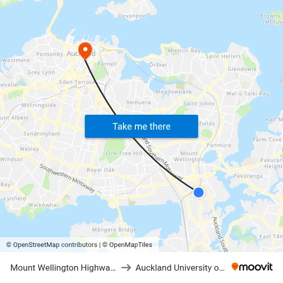 Mount Wellington Highway/Vestey Drive to Auckland University of Technology map