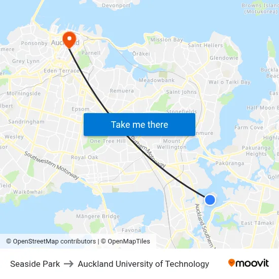 Seaside Park to Auckland University of Technology map